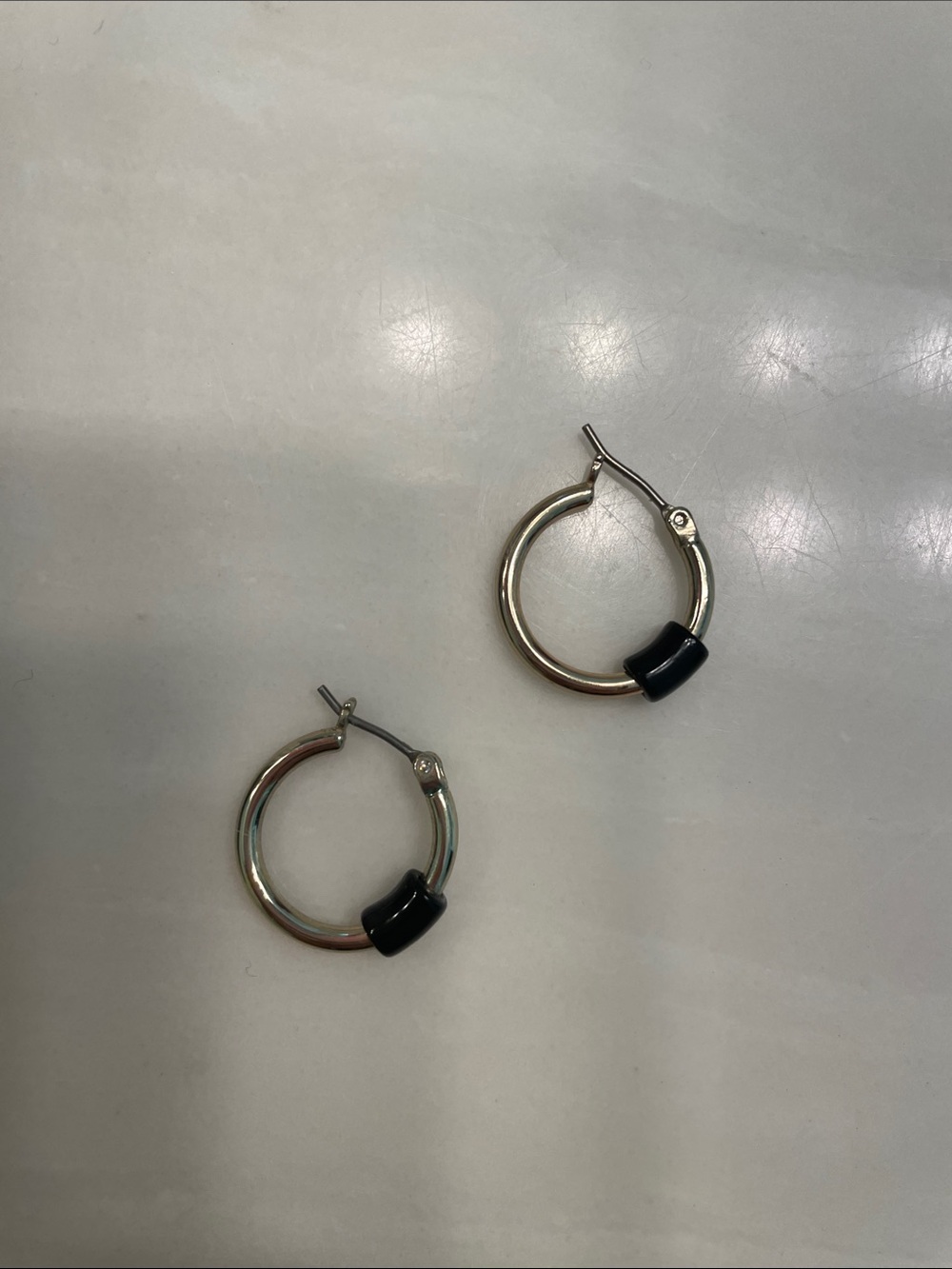 Silver Hoop Earrings with Black Accent - Women Jewelry